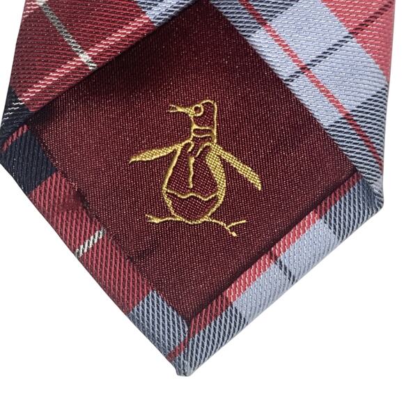 Original Penguin Plaid Mens Tie Cotton Blend Red Blue Black 57.5”x2.25” - Picture 5 of 5
